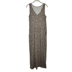 Garnet Hill Organic Cotton Blend Beige Printed Sleeveless Maxi Dress Size XS